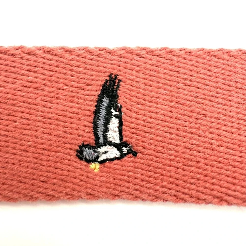 Leather‎ Man Ltd Pink Embroidered Duck Belt Size 42 USA Preppy Leather Brass